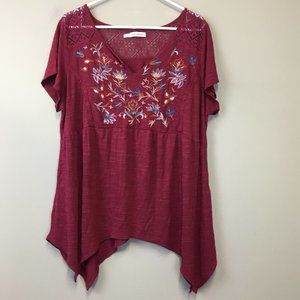 Maurices Burgundy Blue Floral Open Lace Top Size 3